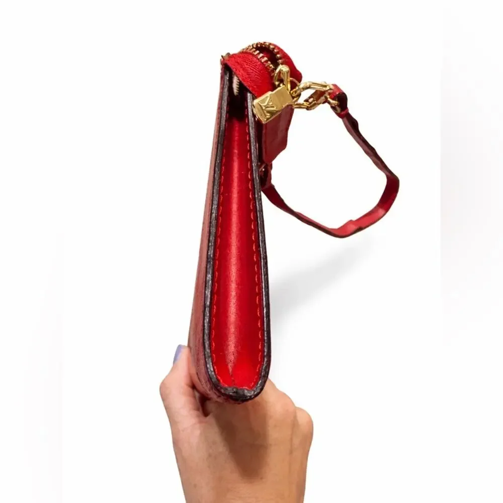Louis Vuitton Red Epi Leather Pochette Wristlet Clutch Castilian Red LV Vintage